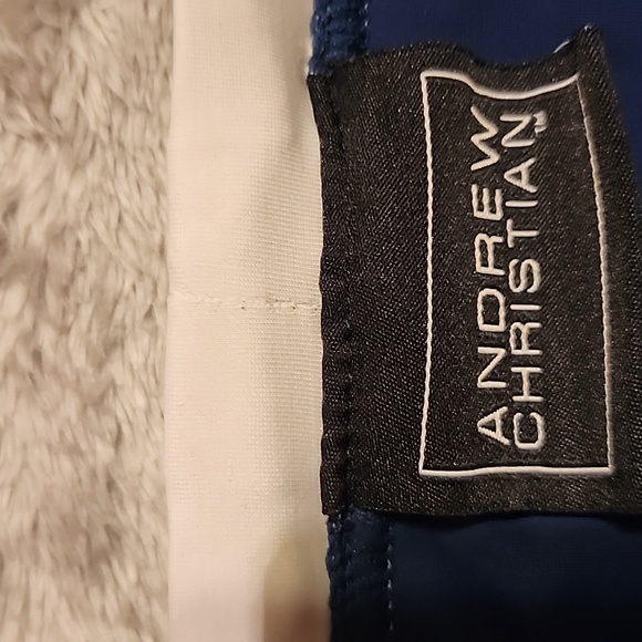 Andrew Christian Navy and White Swim Trunks. - Picture 3 of 6